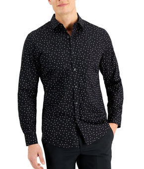 Alfani Men Regular-Fit Stretch 100% COTTON Poplin Button Shirt Black Size M