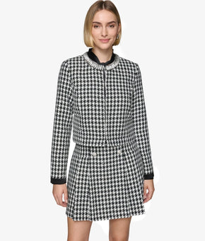 KARL LAGERFELD PARIS Convertible Houndstooth Jacket Black Size 4 MSRP $199