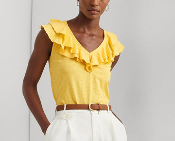 Lauren Ralph Lauren Women's Ruffled Sleeveless Tee Yellow Size S MSRP $90