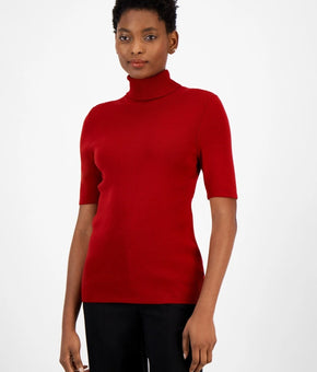 Anne Klein Petite Solid Half-Sleeve Turtleneck Sweater Red Size PXS MSRP $79