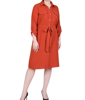 NY Collection Petite Long Roll Tab Sleeve Shirtdress Size PXL Orange