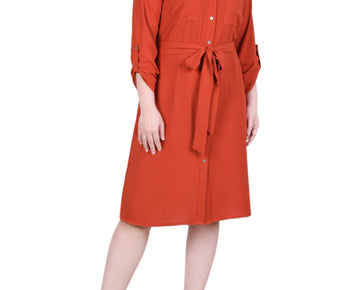 NY Collection Petite Long Roll Tab Sleeve Shirtdress Size PXL Orange