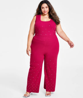 Nina Parker Trendy Plus Size Embellished Rib-Knit Pants Pink Size 3X MSRP $99