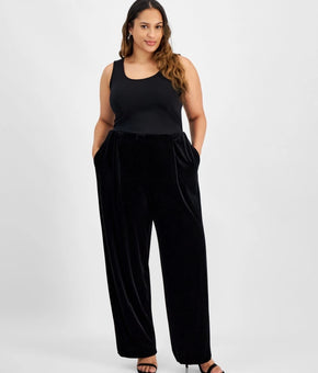 Kasper Plus Size 2X Velvet Wide-Leg Pull-On Pants Black MSRP $99