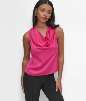 DKNY Petite Sleeveless Cowlneck Top Pink Polyester Size PXL SALE $59
