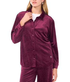 Vince Camuto Women's Velour Button-Front Top Red Burgundy Size XL MSRP $79