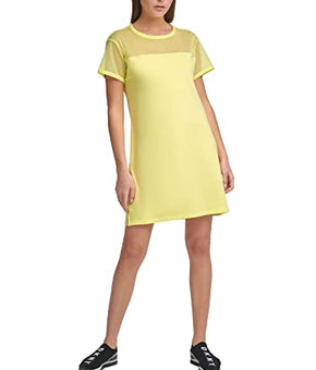 DKNY Sport Mesh-Blocked T-Shirt Yellow Dress Large