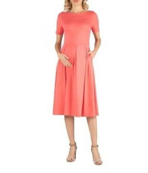24seven Comfort Apparel Maternity Dress With Pocket Coral Red Size XL MSRP $75