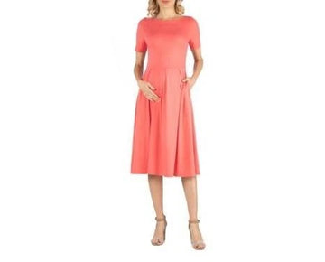 24seven Comfort Apparel Maternity Dress With Pocket Coral Red Size XL MSRP $75