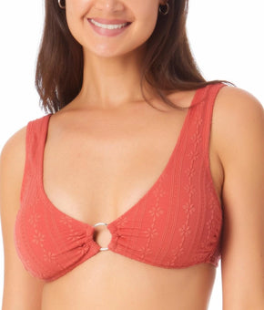 California Waves Bikini Top Womens Size S Coral Bralette CF Ring Floral Swimwear