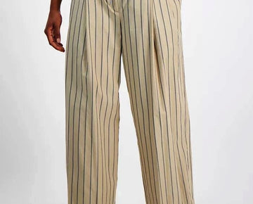 Nautica Jeans Striped Pleat-Front Wide-Leg Trousers Light Brown Size M MSRP $90