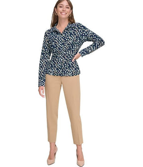Tommy Hilfiger Women's Printed Button-Front Blouse Size L NAVY $79