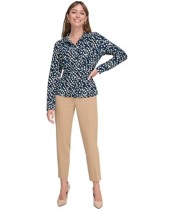 Tommy Hilfiger Women's Printed Button-Front Blouse Size L NAVY $79