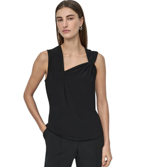DKNY Asymmetric Strap drape Sleeveless polyester Top Black Petite Size PXL $59