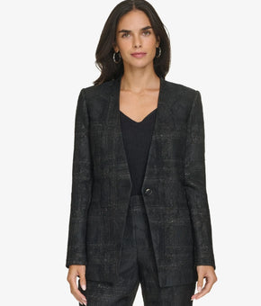 Calvin Klein Women's Collarless Metallic Jacquard Blazer Black Size 6 MSRP $169