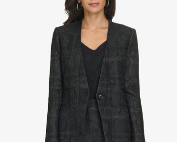 Calvin Klein Women's Collarless Metallic Jacquard Blazer Black Size 6 MSRP $169