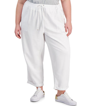 Tommy Hilfiger Plus Size 1X High-Rise Cuffed Twill Pants White MSRP $90
