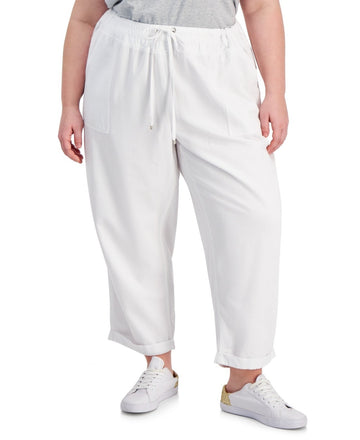 Tommy Hilfiger Plus Size 1X High-Rise Cuffed Twill Pants White MSRP $90