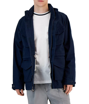 MICHAEL KORS Mens Washed Hooded Military Field Jacket Blue Navy Size L MSRP $348