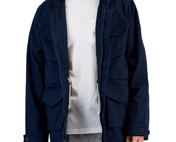 MICHAEL KORS Mens Washed Hooded Military Field Jacket Blue Navy Size L MSRP $348