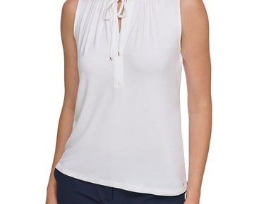 Tommy Hilfiger Womens Tie Neck V-Neck Pullover Top Size S White MSRP $54