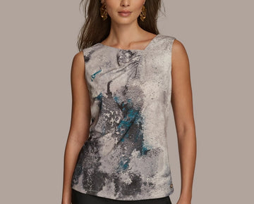 Donna Karan Women's Printed Sleeveless Blouse Blue Size XS MSRP $69