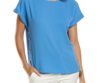 Jones New York womens Button Detail Blouse, Size XL, Blue MSRP $70