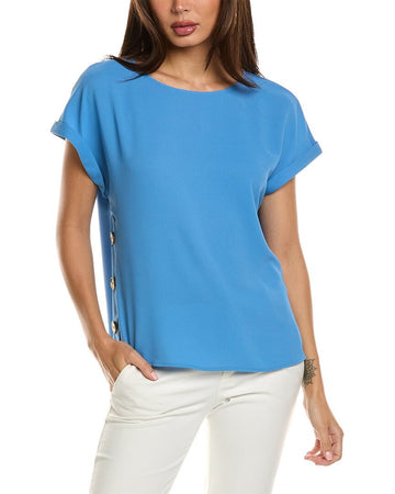 Jones New York womens Button Detail Blouse, Size M, Blue