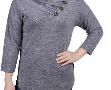 NY Collection Womens Petites Marled Blouse Size PM