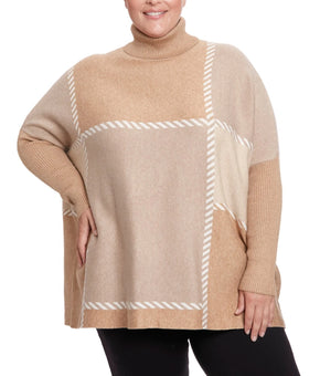 Joesph A Plus Size 2X Stitched Colorblock Turtleneck Poncho Sweater Brown $88