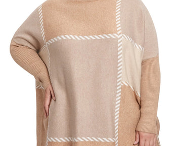 Joesph A Plus Size 2X Stitched Colorblock Turtleneck Poncho Sweater Brown $88