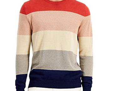 Clubroom Mens Coral Red Ivory Block Crew Neck Pullover Sweater Size XXL