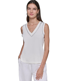 KARL LAGERFELD PARIS Embellished V-Neck Sleeveless Sweater Black Size XL MSRP$89