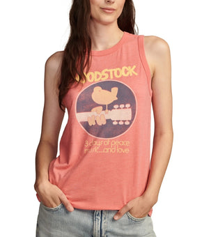 Lucky Brand Women's Woodstock Graphic Print Tank Top Pink Size L