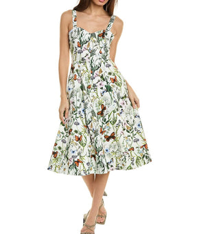 Avec Les Filles womens Botanical Print A-Line Dress, Size 6, White