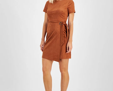 Tahari ASL Women's Faux-Suede Sheath Dress Brown Size 12 MSRP $159