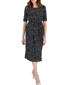 Kasper Petite Dot-Print Fit & Flare Midi Dress Black White Size 4P MSRP $89