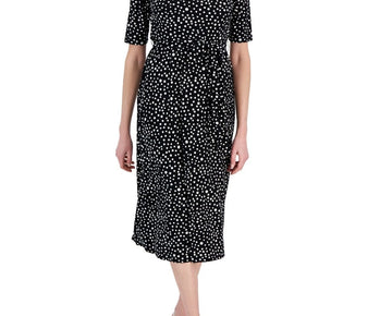 Kasper Petite Dot-Print Fit & Flare Midi Dress Black White Size 4P MSRP $89