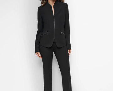 DKNY Women's Mandarin-Collar Zip-Front Long-Sleeve Blazer Black Size 2 MSRP $159