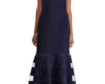 Lauren Women's Illusion Stripe Gown dress Blue Navy Size 4 MSRP $240