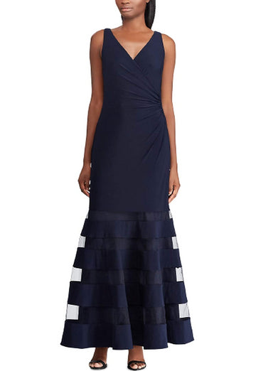 Lauren Women's Illusion Stripe Gown dress Blue Navy Size 4 MSRP $240