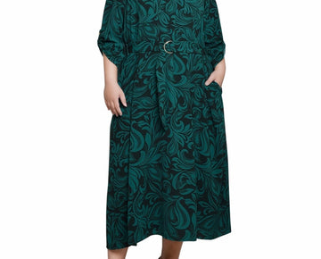 NY Collection Plus Size 1X Roll Tab Sleeve Belted Dress Green MSRP $60