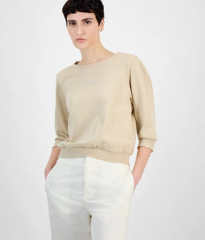 BOSS Orange Women's 3/4-sleeves Cotton Back-Cutout Sweatshirt Beige Size L $98