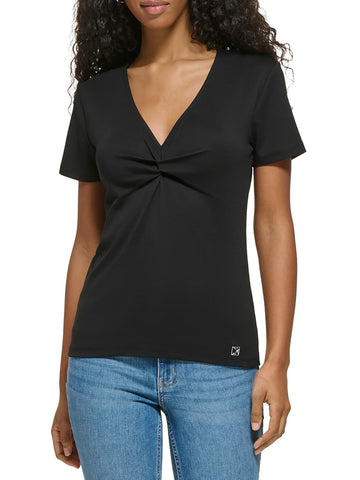 Calvin Klein Womens Twisted V-Neck Pullover Top Black Size S MSRP $39