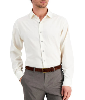Alfani Regular Fit TAN Stretch Herringbone Dress Shirt Size 16/16.5-34/35 $65