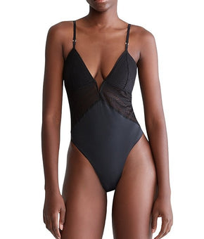 Calvin Klein Women's Sculpt Lace Thong Bodysuit QF7551 Black Size L MSRP $58