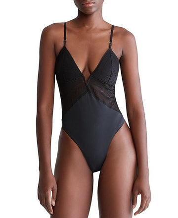 Calvin Klein Women's Sculpt Lace Thong Bodysuit QF7551 Black Size L MSRP $58