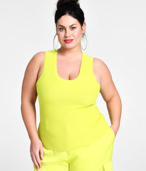 Nina Parker Trendy Plus Size Ribbed Sweater Tank Top Neon Green Size 0X