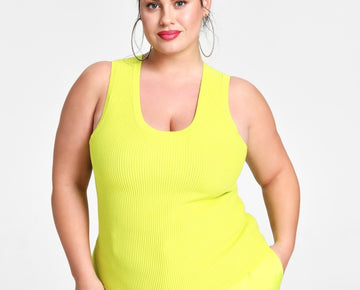 Nina Parker Trendy Plus Size Ribbed Sweater Tank Top Neon Green Size 0X