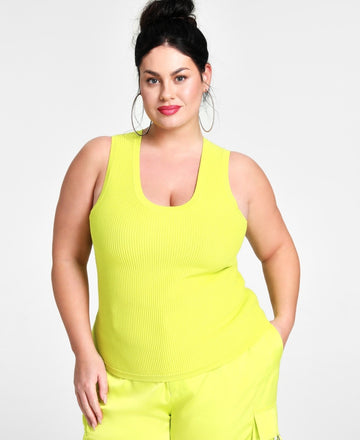 Nina Parker Trendy Plus Size Ribbed Sweater Tank Top Neon Green Size 0X